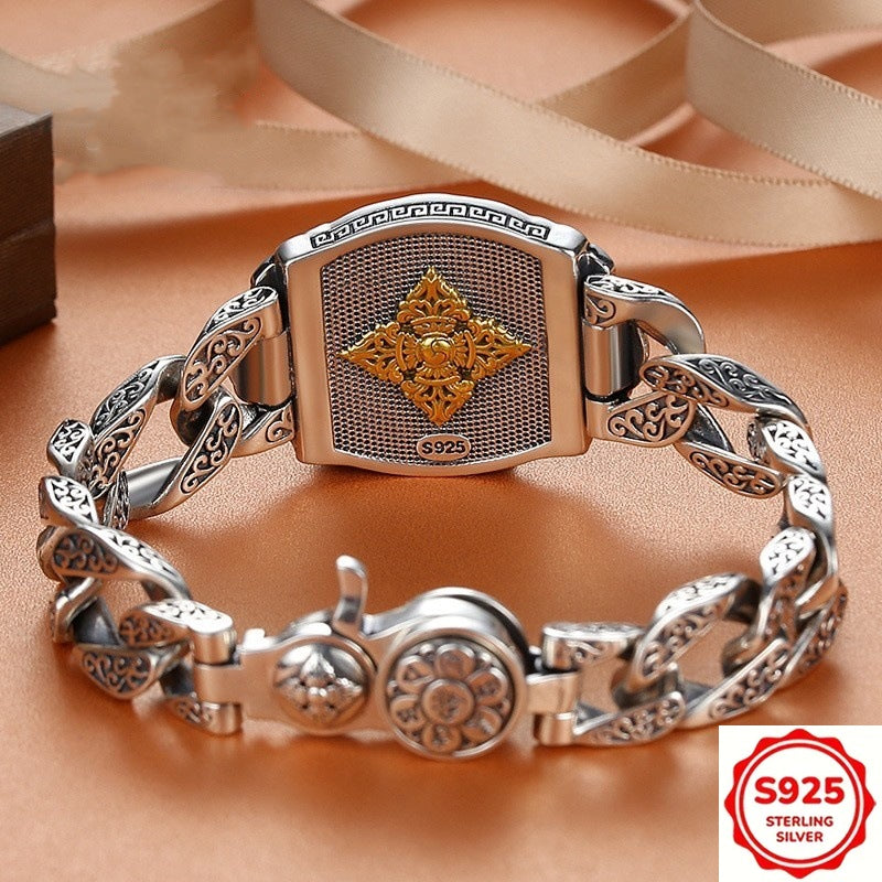 S925 925 Silvery Plated Men's bracelet, low allergy, rotating bracelet with nine palaces and eight trigrams, Men's birthday gift jewelry, Men's bangle, Father's Day gift, boys' gift, birthday gift, perfect gift for boys, very suitable for daily wear
