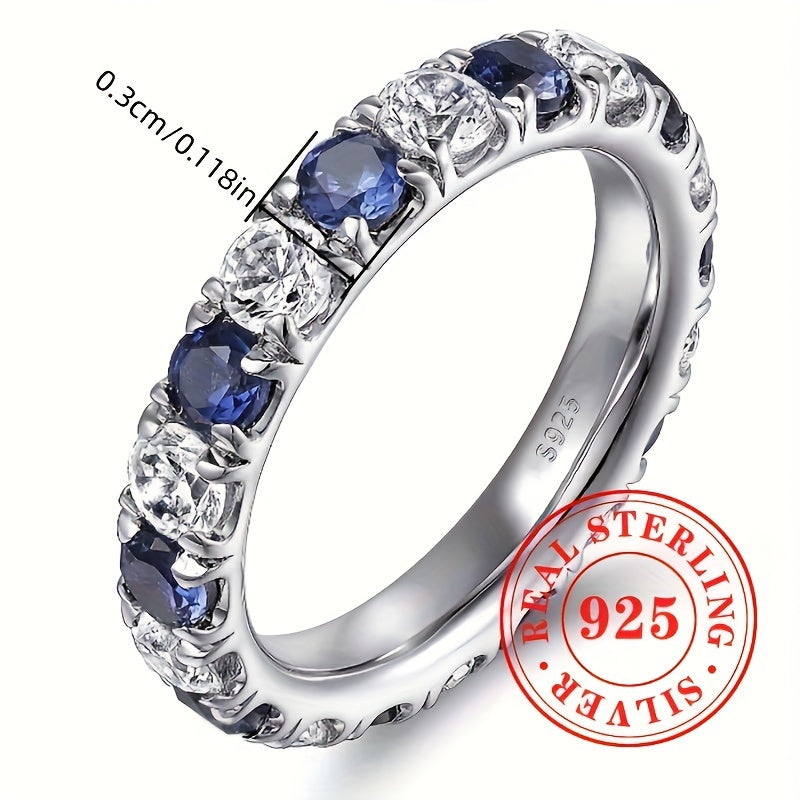 [Valentine's Day Gift] 925 Sterling Silver Easy And Fashionable Set With Blue And White Synthetic Zirconia Ring For Women's Vacation And Leisure Party Jewelry. Valentine's Day Gift For Loved Ones To Express Infinite Love