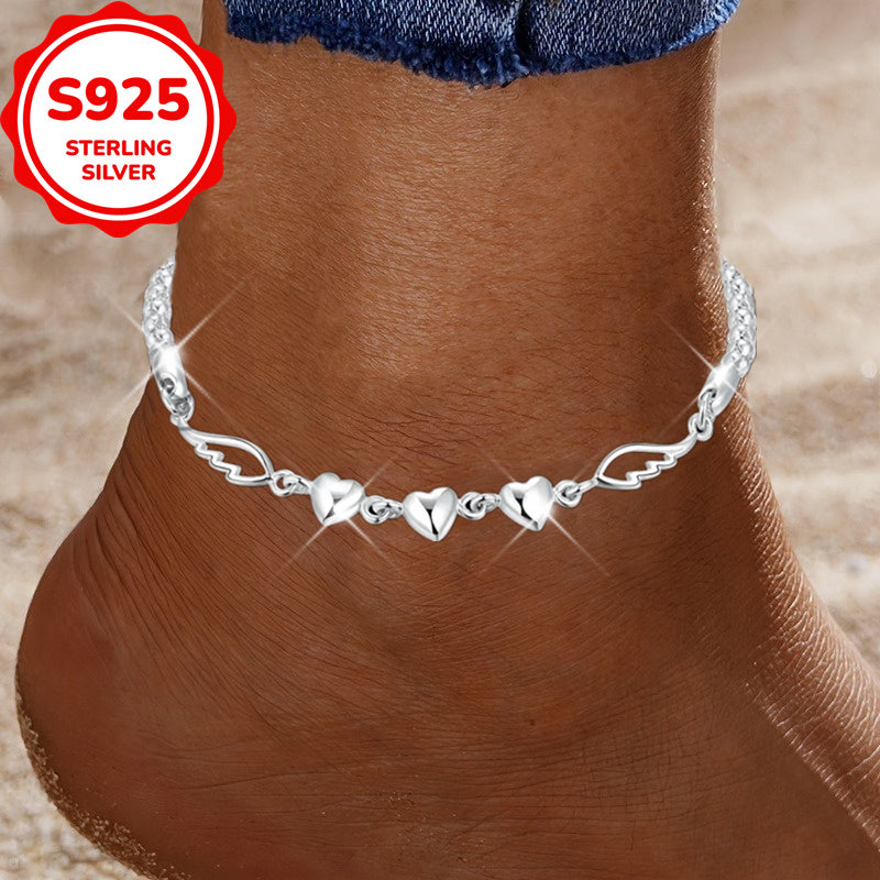 [Beach Gift] Fashion 925 Sterling Silver Love Angel Wings Chain Anklet Beach Gift for Women
