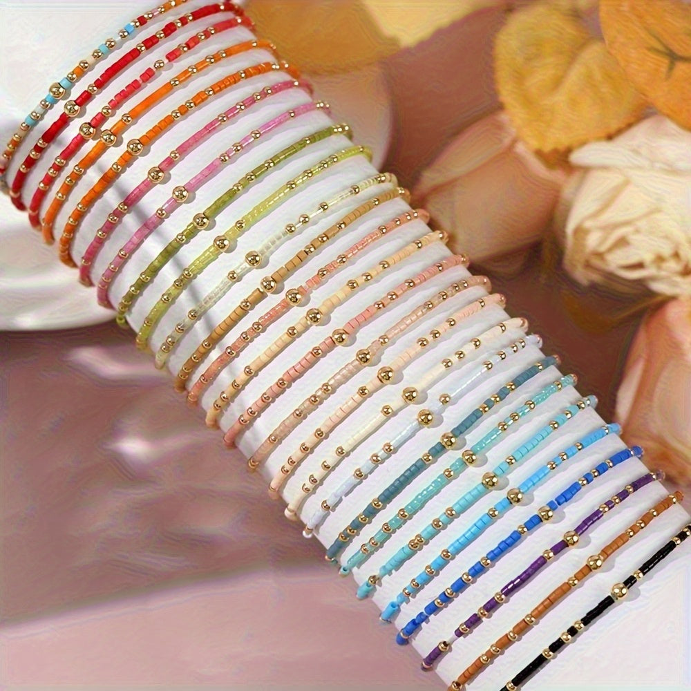 60pcs Bohemian Multicolor Seed Beads & Golden Strand Elastic Bracelets for Women & - Multicolor Random Bead Colors (,,,,) - DIY Jewelry Making, Casual Attire, - Elastic Beadband