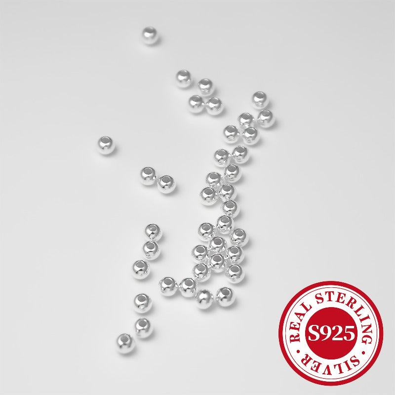 50pcs/Bag S925 Sterling Silvery Round Beads, Loose Polished Beads, High-End Handmade Jewelry Materials, Suitable for Making Bracelet And Anklet Additions