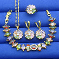 5pcs 18K Gold Plated Cubic Synthetic Zirconia Jewelry Set Suitable for Women - Multi-Color (,,,,) Matching Bracelet, Earrings, Necklace & Adjustable Ring - Wedding, Party, Christmas Gift, Year-Round Elegant Wear
