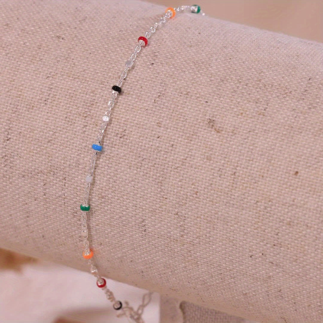 1pc925 Silver Dopamine Colored Bean Ins Wind Summer Cute Niche Gift Thin Bracelet