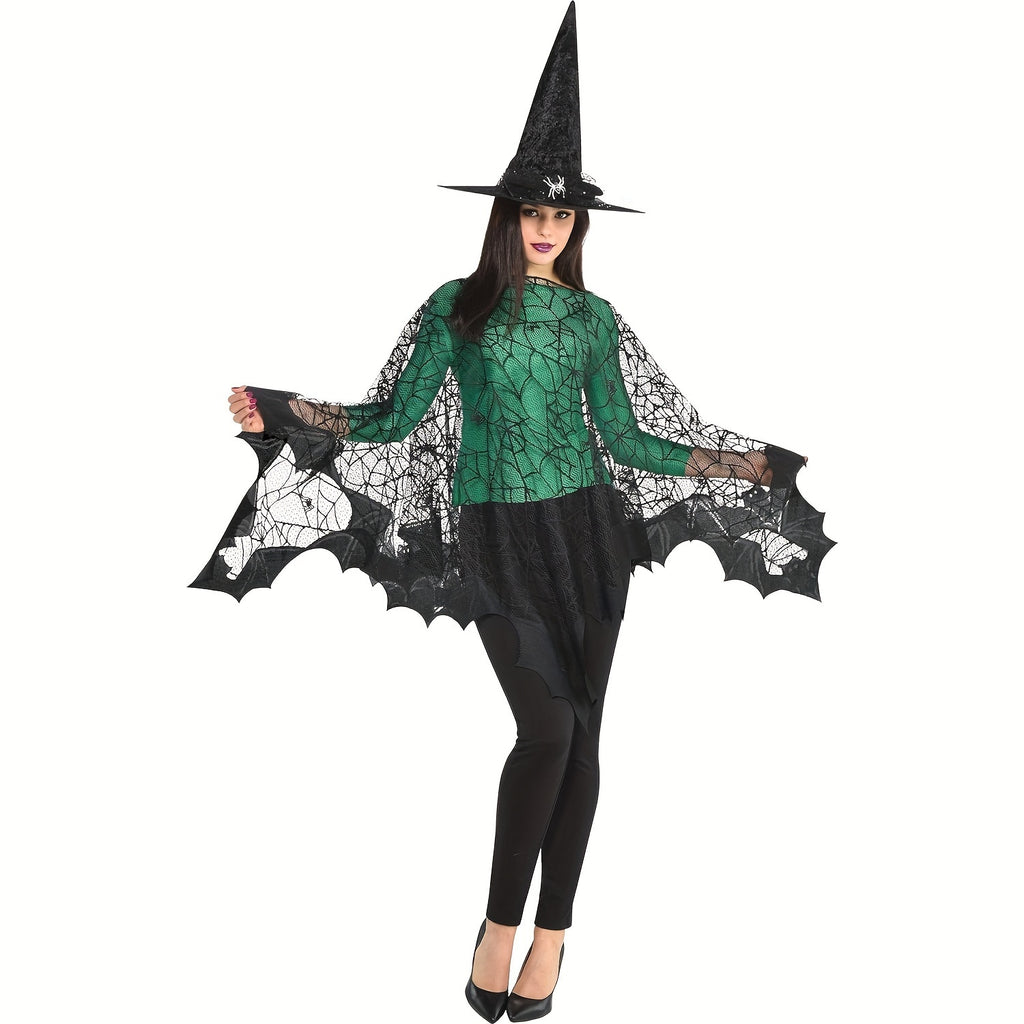 Women'S Black Magic Spider Web Bat Cloak - Halloween Horror Gentle Shawl Costume Accessory, Machine Washable