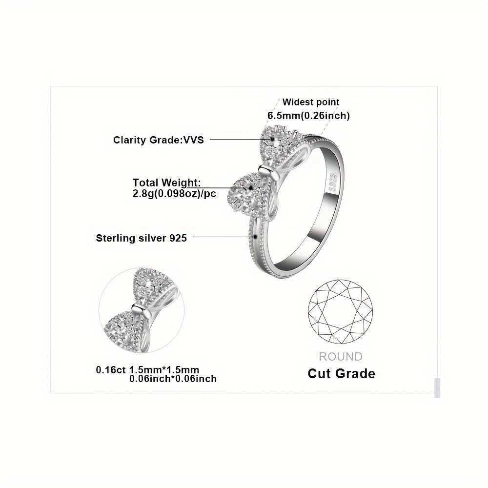 1pc 925 Sterling Silver Simple And Elegant Bowknot Design Cz Decor Silver Ring for Woman for For Dating Gift for Daily Decoration Fine Jewelry