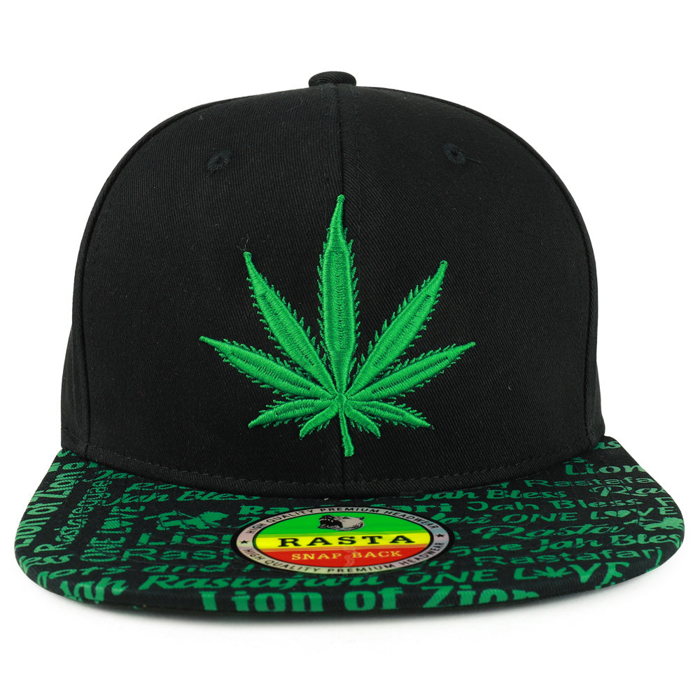 Rasta MJ Leaf 3D Embroidered Flat Bill Snapback Cap
