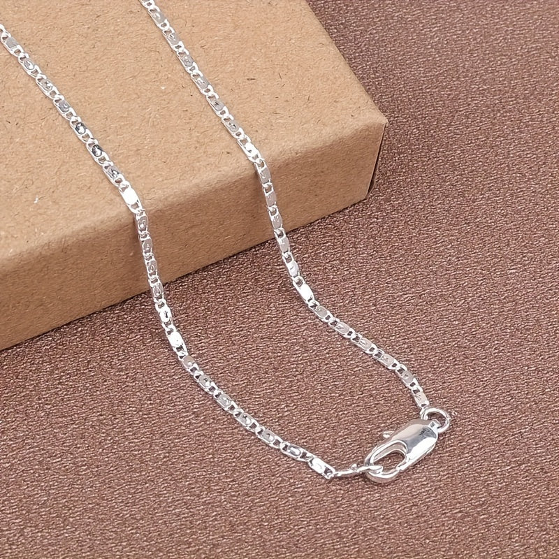 2D Flat, Buy two,Get one Free, 925 Sterling Silver High-grade European Style Flat Necklace with 2mm Chain 16-24 Inches for Women's Daily Wedding Party Wearing or Gift