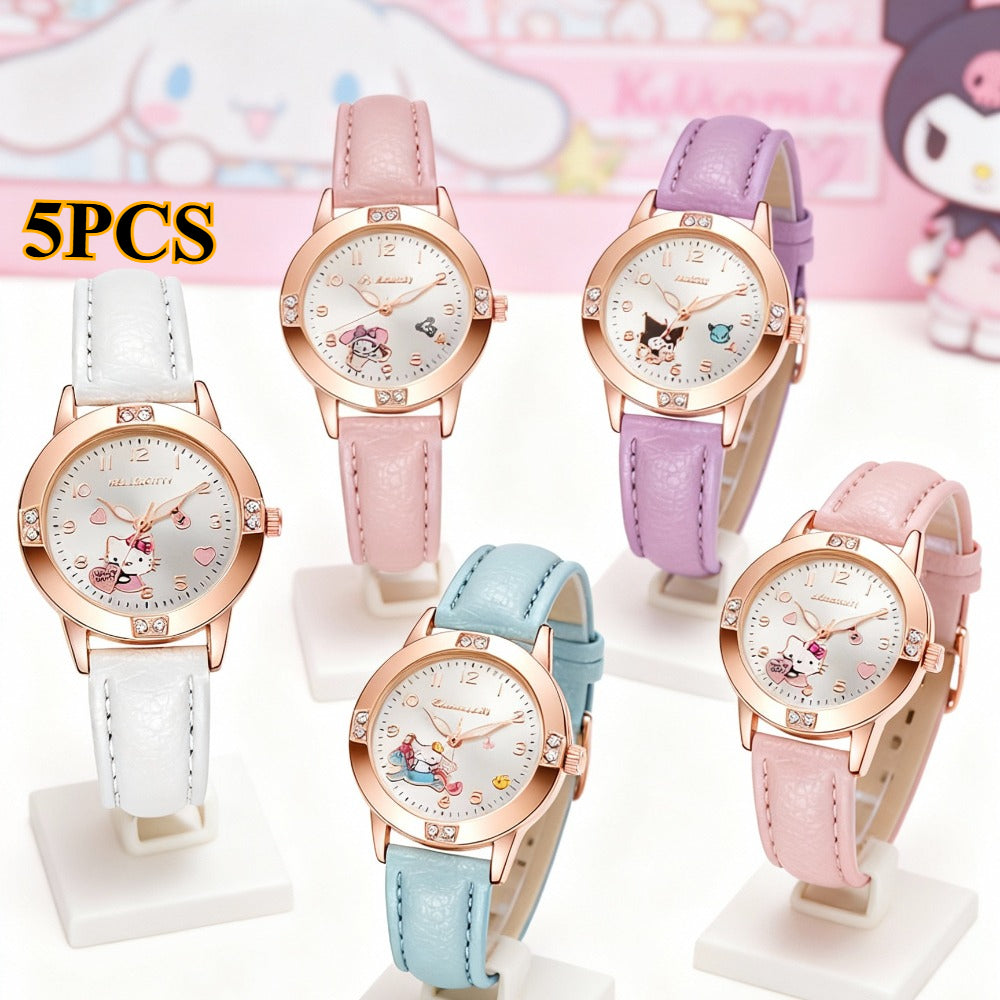 5pcs Sanrio Themed Watches, Featuring a Delightful Cartoon Style, Exquisitely Unique and Fun/cute. A Set of 5 Watches with Multiple Options, Perfect as Party Favors, Holiday Gifts, Birthday Presents for Teachers, or Prize Exchange Gifts