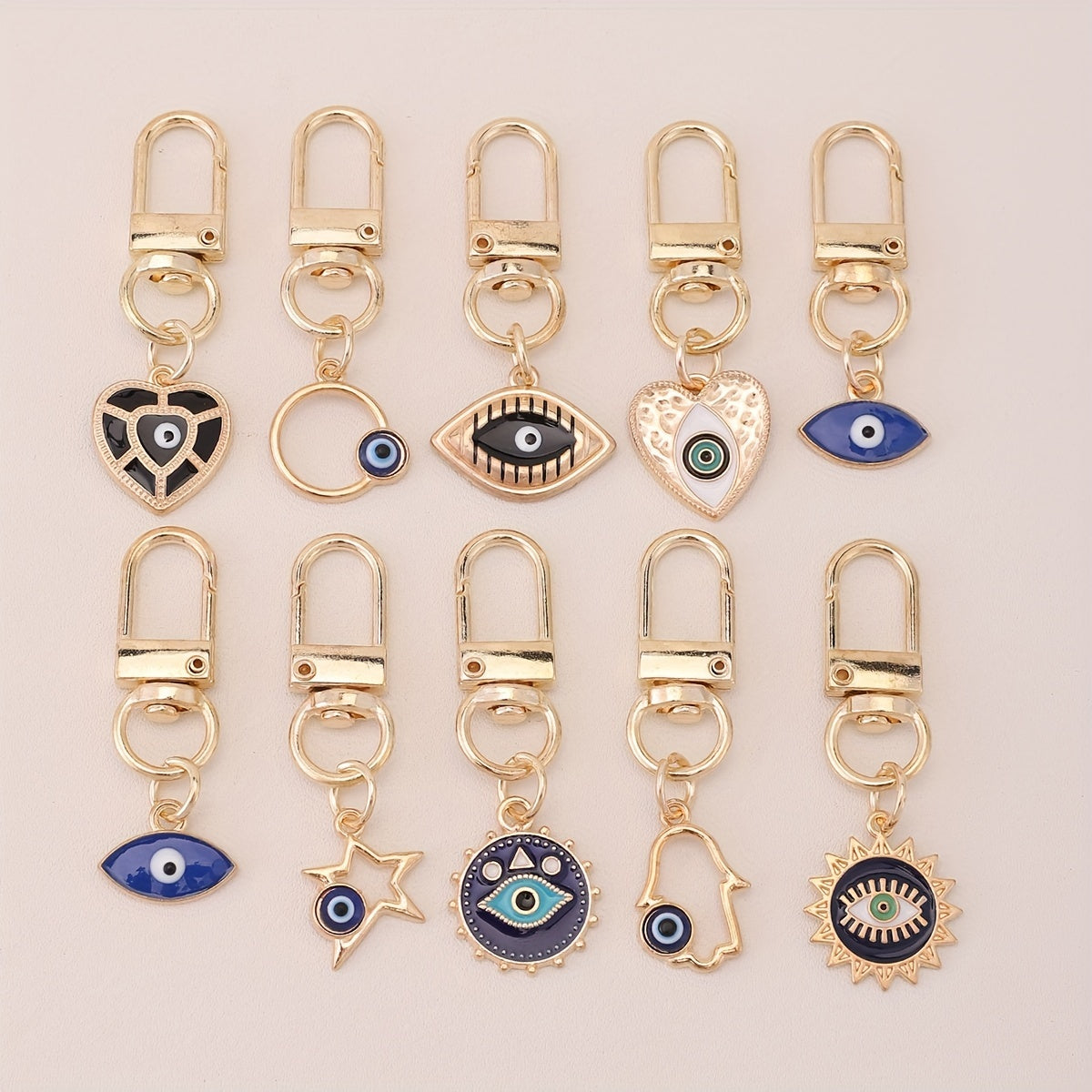 10pcs Evil Eye Keychain Amulet Fashion Cute Key Ring Purse Bag Backpack Car Key Charm Earbud Case Accessory Women Gift