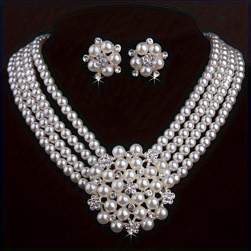 Bridal Jewelry Beads Necklace, High End And Luxurious, One Necklace+one Pair Of Earrings, Wedding Dress Accessories, Stage Performance, Evening Party Necklace