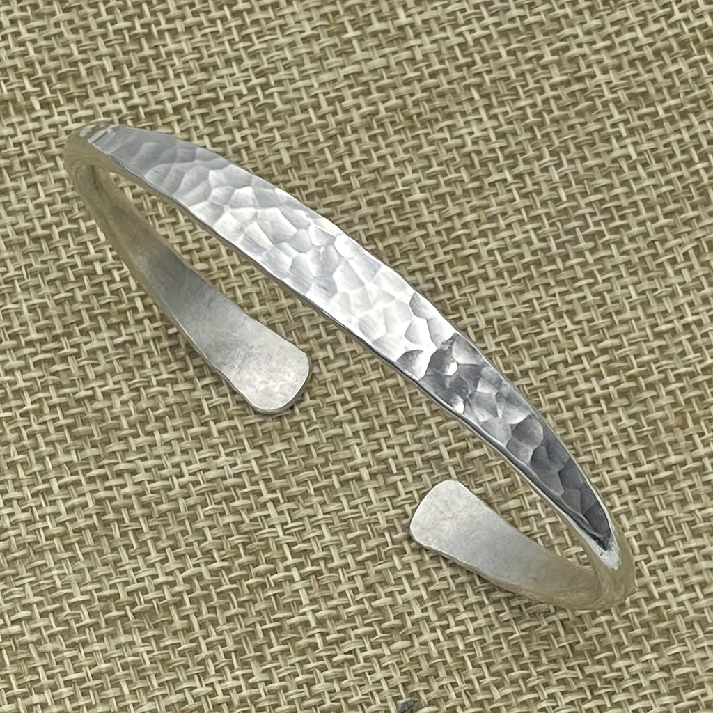 Sterling Silver Hammer Bracelet - Simple and Shiny Corrugated Open Bracelet, Thick and Strong 925 Silver, Handmade Gift for Her, Mother, Girlfriend, Birthday, Anniversary, Halloween, Valentine's Day, Christmas