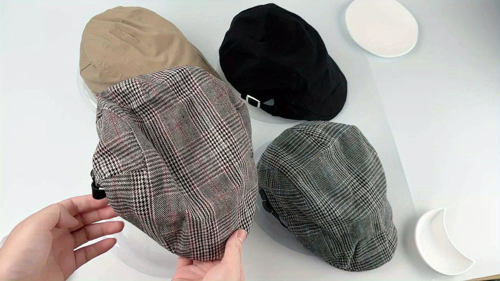 Men's Cotton Plaid Gatsby Cap, Solid Color Newsboy Cabbie Golf Beret Hat, Lightweight Flat Driving Cap, FLONGO Suitable for teens, Suitable for Men and Women