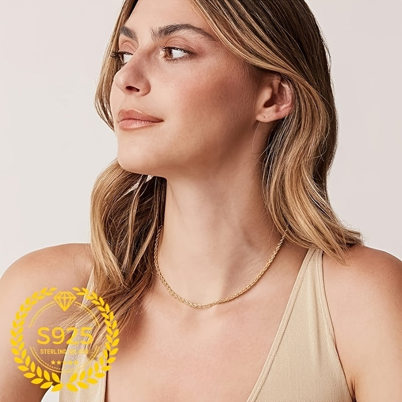 Elegant 24K Gold-Plated Twisted Rope Necklace in 925 Sterling Silvery - Fashion Accessory, Perfect for Casual Attire & Holiday Gifts