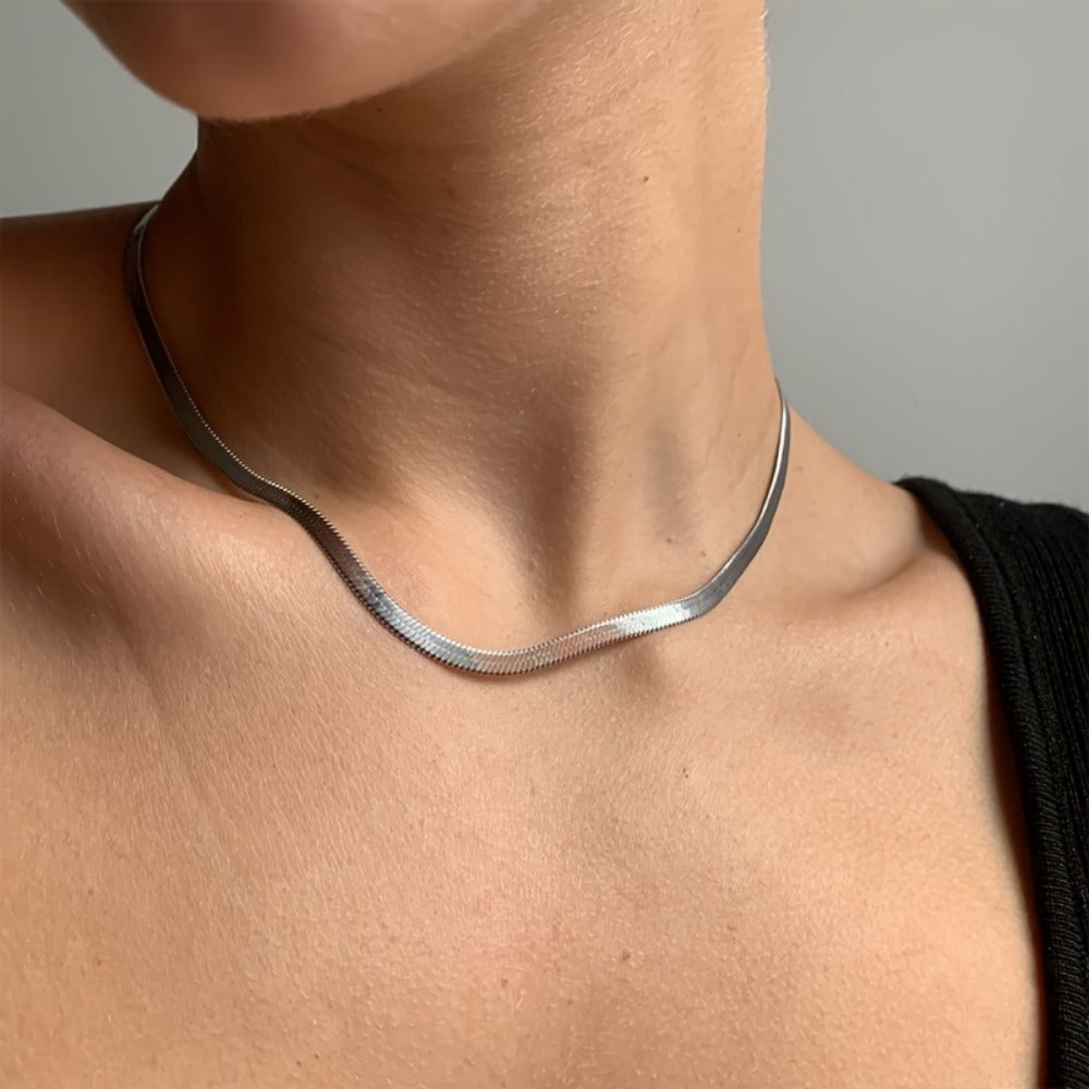 S925 925 Silver Flat Snake Bone Chain, Artistic Necklace, Can Be Worn Alone, Overlapped, Mixed And In Various Other Styles. Suitable For Both Men And Women, It Is A Jewelry Gift, There Are Gift Bags.