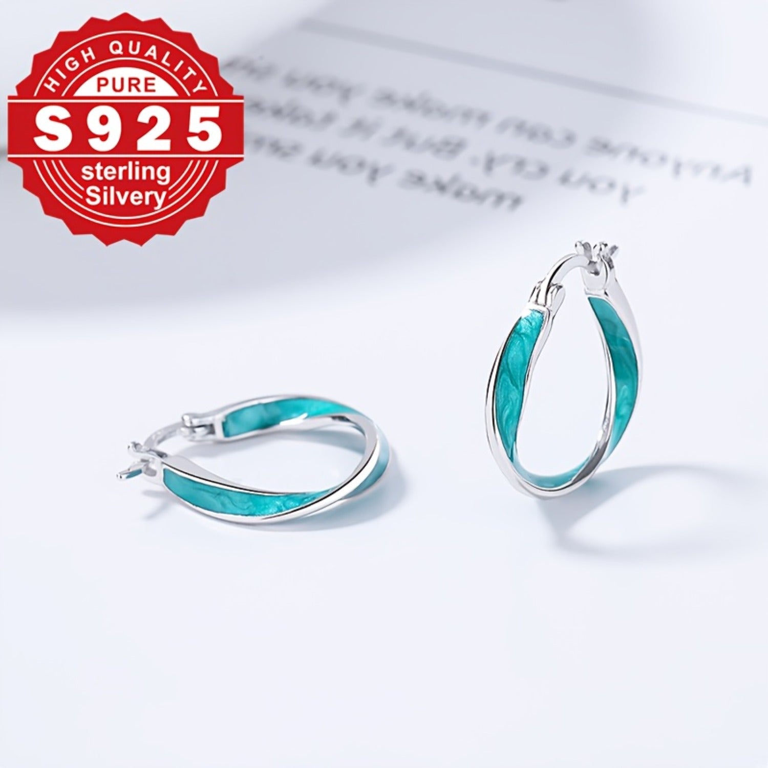 Women's 925 Sterling Silver Hoop Earrings with Turquoise & Blue Accents - Elegant Everyday Jewelry for Christmas Gifts, Versatile for Casual & Formal Occasions, Christmas Earrings, Formal Accessory, Luxurious Finish, Durable Jewelry