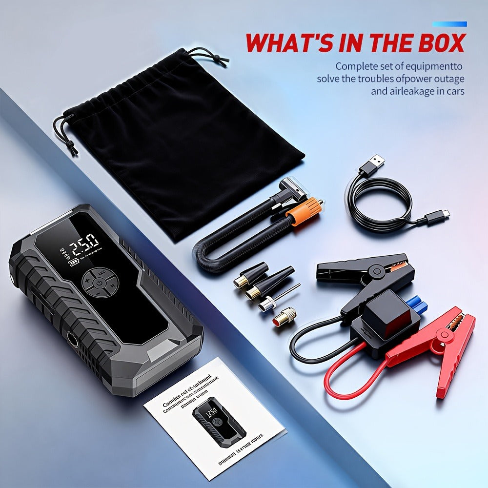 Portable Car Emergency Jump Starter, 12V Car Battery Charger, 160PSI Air Pump Emergency Starter and Single Starter, Multiple Styles, Automotive Accessory Tool, LED Light, Battery Charger, Winter Essential, Holiday Gift
