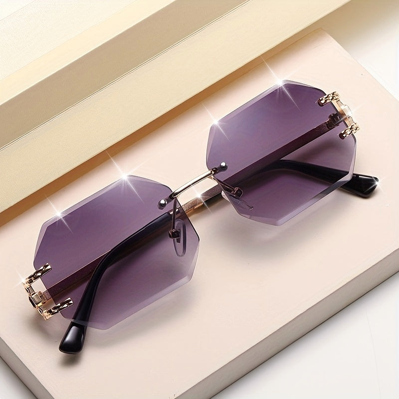 Fashionable Gradient Large-framed Women's Glasses with Borderless Polygonal Design, Suitable for Beaches and Parties, Featuring a Trendy Metal Frame