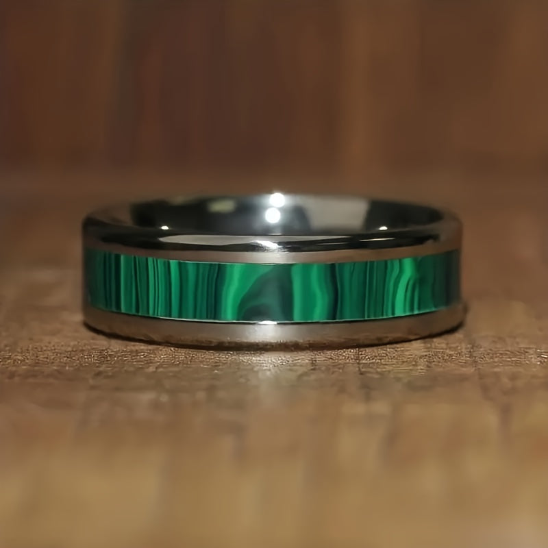 8MM Domineering Men's Artificial Anti Malachite Titanium Steel Ring, High Polished And Comfortable Men's Stainless Steel Ring