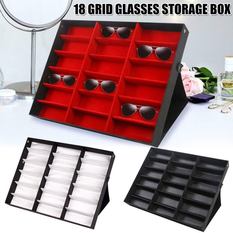 18 Grids Eyeglass Display Box Showcase Organizer Velvet Eyeglasses Collector Showcase Organizer Jewelry Tray Stand