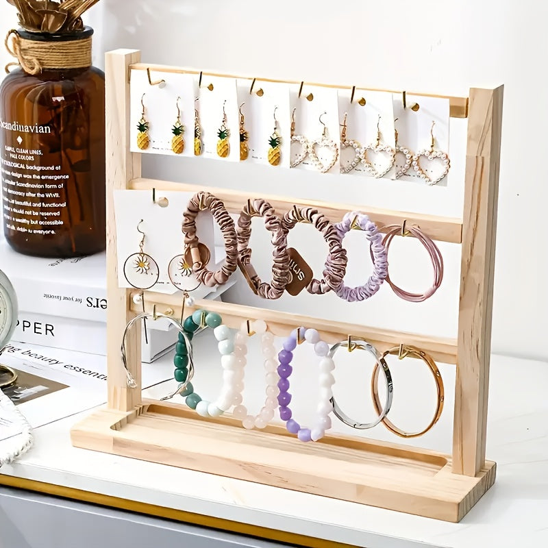 4-Tier Jewelry Organizer with 24 Hooks, Wooden Key Holder And Jewelry Display, Multifunctional Desktop Organizer - for Earrings, Necklaces, Bracelets, Watches Storage - Best Birthday, Ramadan, Easter Gift for Ladies, Jewelry Towers
