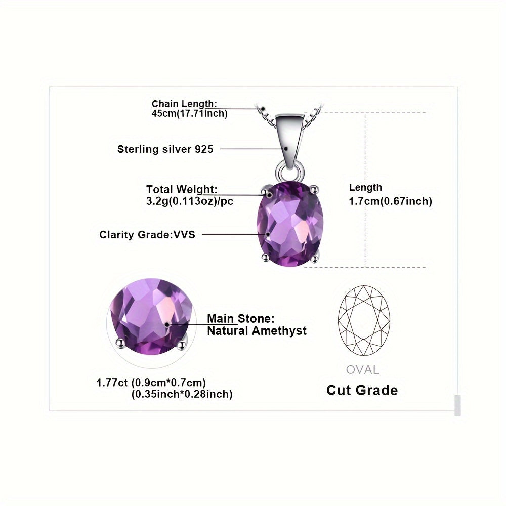 1pc 925 Sterling Silver Simple and Glamorous Classic Design Exquisite Multi-faceted Oval Cut Natural Amethyst&Citrine&Garnet&Peridot&Topaz Silvery Pendant Necklace For Women For Girl For Dating Gift For Daily Decoration Fine Jewelry