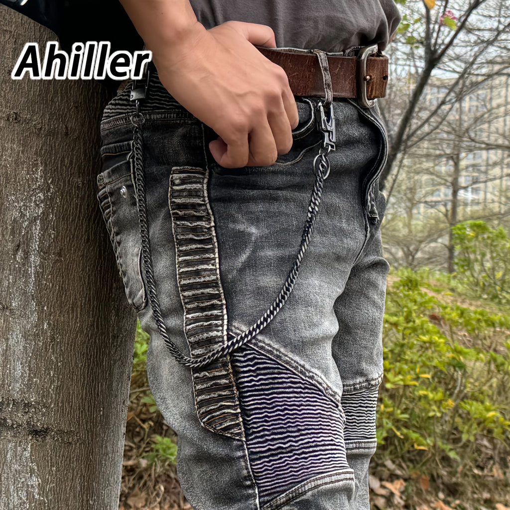 Ahiller Business Style Wallet Chain, Hip Hop Style Keychain - Dual Lock Security Design, Outdoor Camping, Traveling Accessory for Motorcycle/Daily Use with Scratch Resistant Coating, Men's EDC Carrying Gear Chain, Perfect Gift for Boyfriends And Dads, Dai
