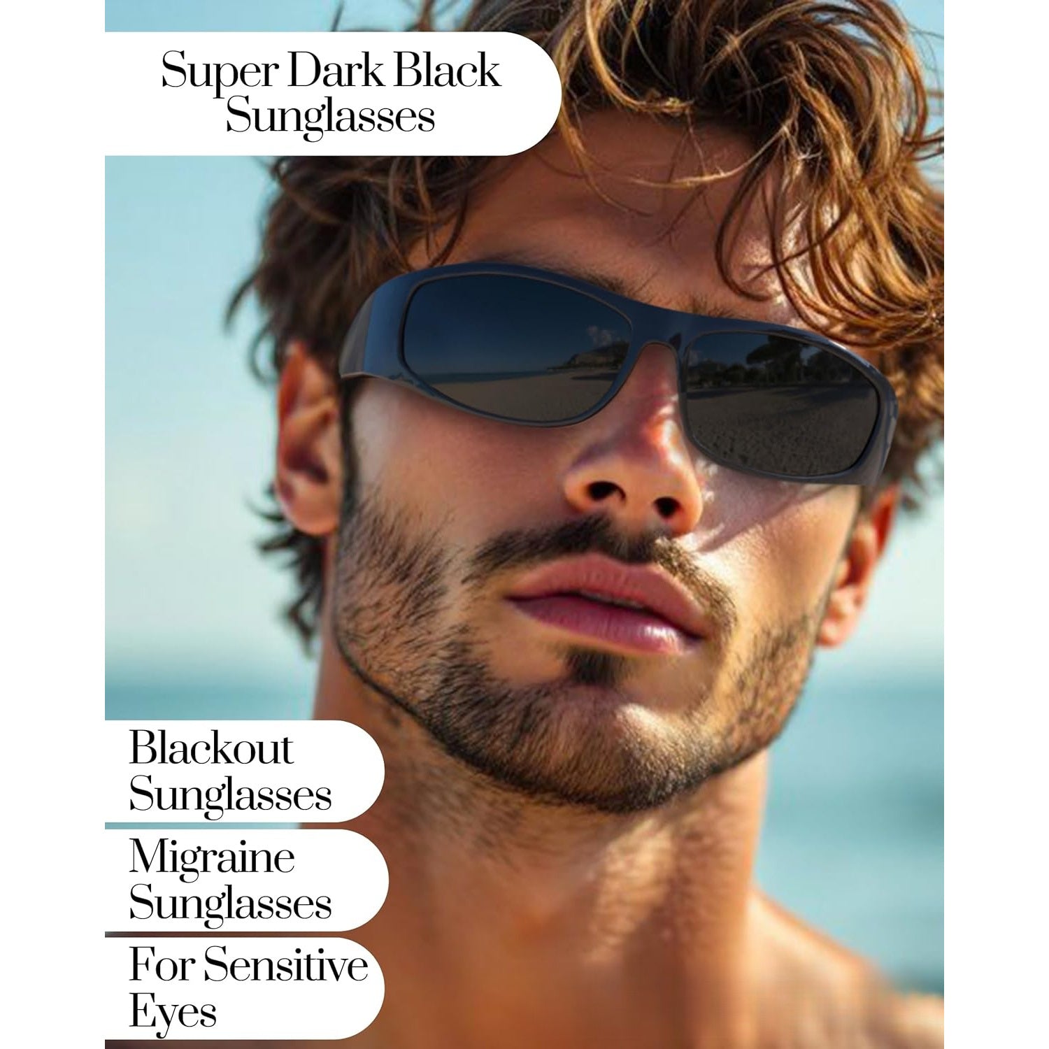Super Dark Polarized Black | Wrap Around Style Lightweight