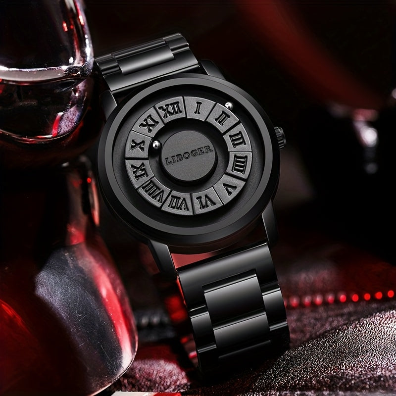 Vintage Business Men Watch Magnetic Steel Ball Hand No Mirror Touch to Read Time New Design Stainless Steel Strap Quartz Wristwatch for Male