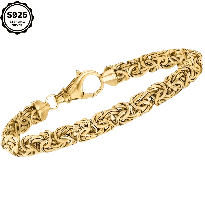 18K Gold Plated Plated-plated Grass Rope Golden Bracelet, 925 Sterling Silvery Material, The Perfect Choice for Men for Everyday, Party Wear - The Perfect Gift for Birthdays, Valentine's Day, Father's Day, Any Holiday, Gift Box