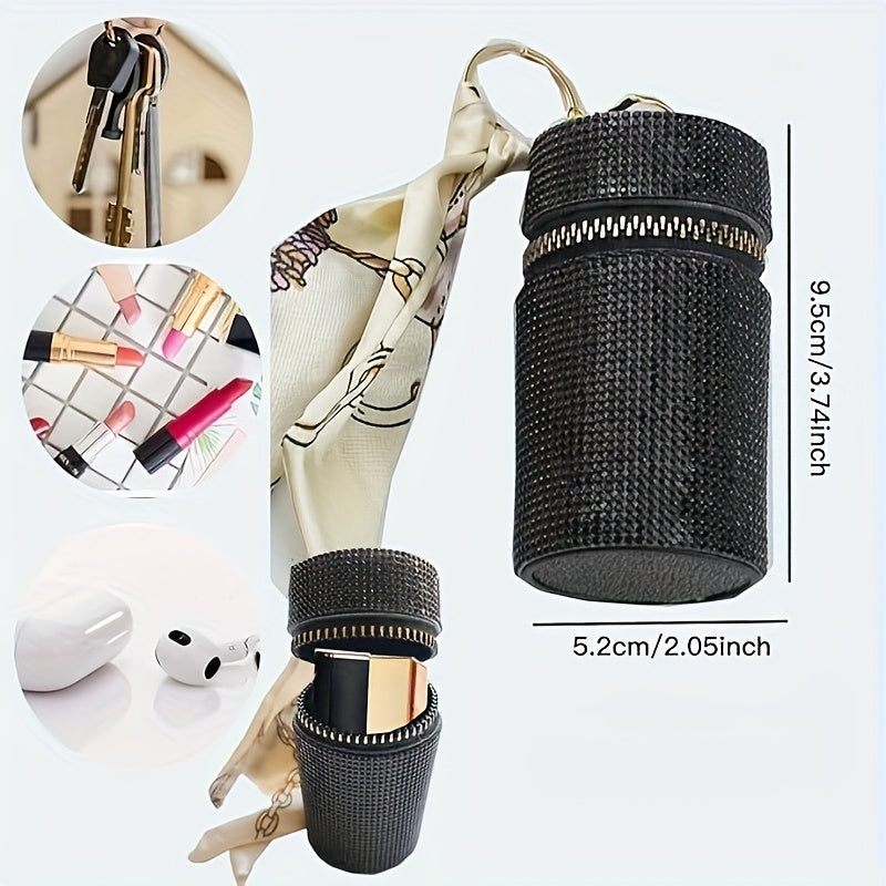 11pcs Ladies Set with Rhinestone Multifunctional Keyring, Card Holder, Storage Bag, Medication Bottle, Whistle, Perfume Bottle - Classic Quote Metal with Rhinestone Embellishment, Round Buckle, Whistle Included