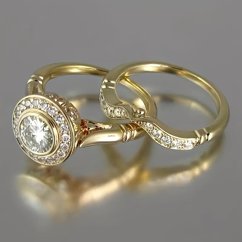 Two 18K Gold Plated 18K Gold Plated-Plated Rings, Perfect Presents for Weddings And Celebrations, Stylish Additions for Valentine'S Day, Christmas, Birthdays, And Anniversaries