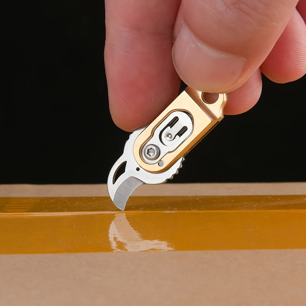 Brass Mini Keychain - Foldable Thumb Stud Design with Drop Point Blade & V-Grind Edge, Anti-Stain Compact Pocket Tool for Outdoor Camping, Hiking, Everyday Carry, Camping Additions, Durable Construction, Utility Blade, Hikers And Campers
