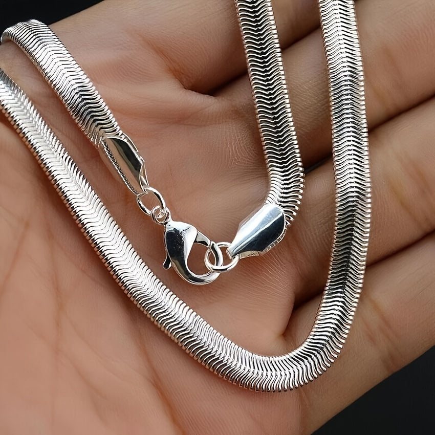 S925 Sterling Silvery Flat Snake Bone Chain, Handmade, Sterling Silvery Allergy Proof, Artistic Necklace, Can Be Worn Alone, Overlap And Mix And Other Multiple Wear Styles, Unisex, Jewelry Gifts