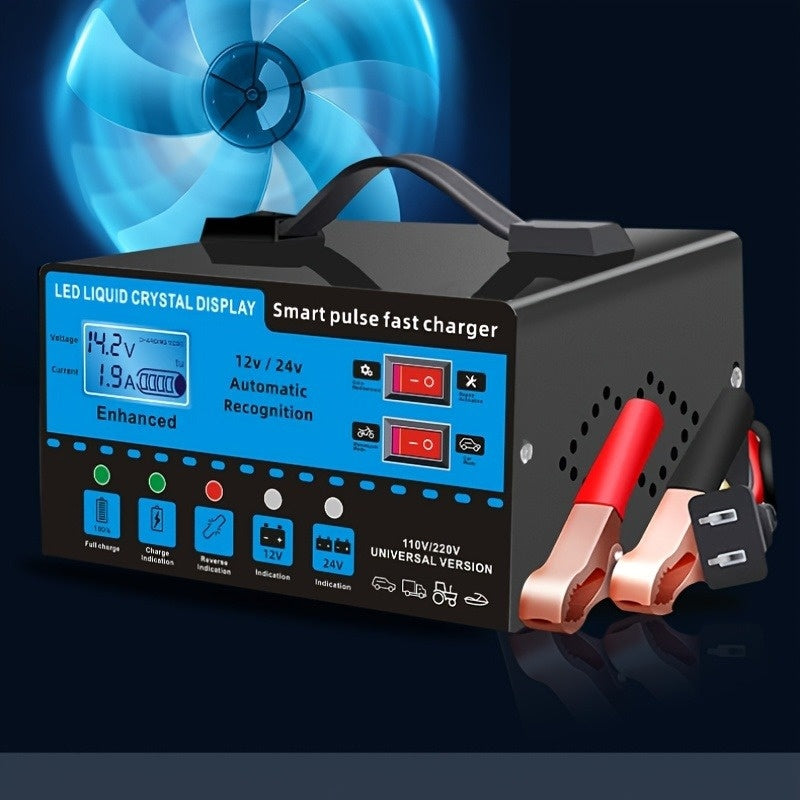 [Intelligent] 12V And 24V Intelligent Universal Battery Charger Inverter, With LCD Display Intelligent Maintenance Overcharge And Short Circuit Protection, Suitable For Intelligent Trickle Charging Maintenance Of Various Cars, Yachts, And Batteries