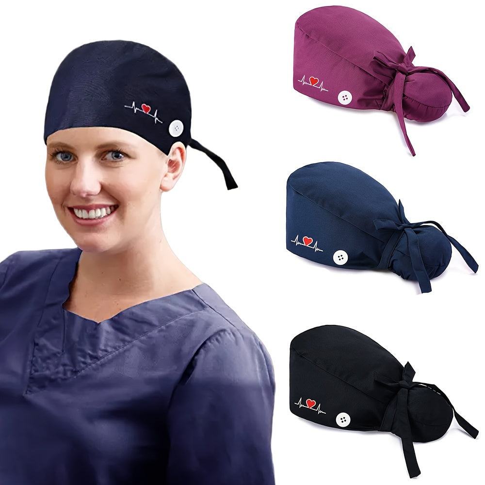 6pcs Adjustable Scrub Caps for Women - Professional Nursing Working Hat with Heart, Lightweight And Breathable, Ponytail Holder, Ideal for Nurses & Doctors