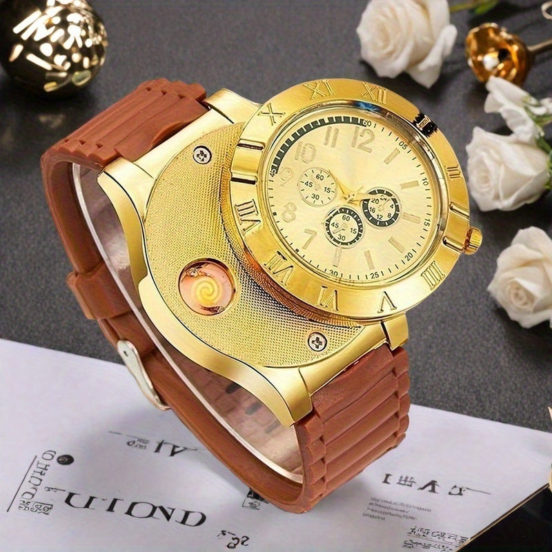 Lingkun Valentine's Day New Watch, Men's Casual Watch, Windproof Smoke Lighter Christmas Gift, Gift for Father, Anniversary Gift, Valentine's Day Gift