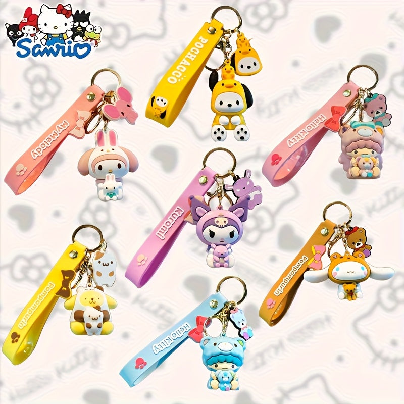 7pcs Cute Cartoon Keychains From Sanrio, Suitable For Bag And Car Key Decoration Gifts, Lucky Pendant For The First Day Of School, Decorative Sanrio Accessories, Halloween, Christmas Gifts