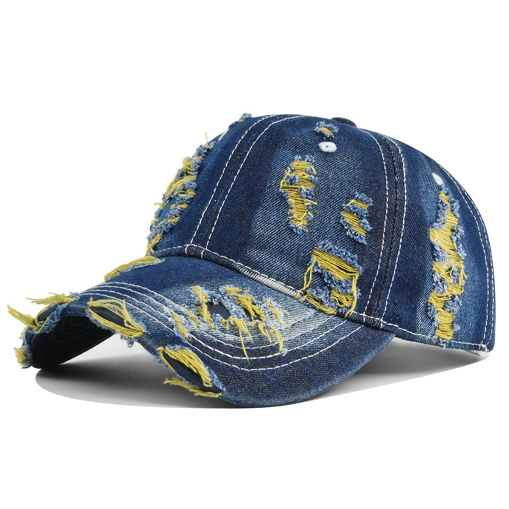 Fashionable Distressed Denim with Holes, Stylish Hip-Hop Baseball Cap. Trendy Streetwear Casual Hat That Suits Any Occasion. Couple'S Casual Baseball Cap. A Gift for Friends