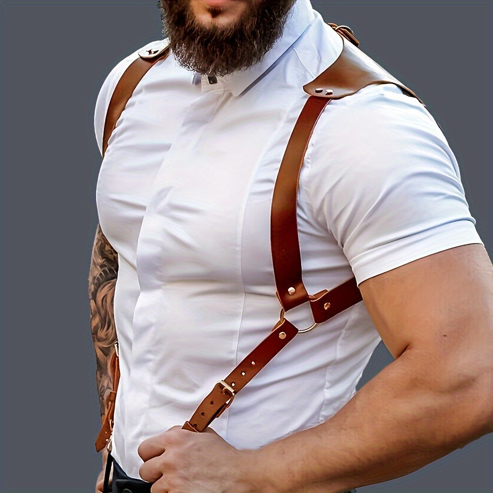 Men's Pu Leather Body Chest Harness Suspenders, Adjustable Buckle Shoulder Armors Straps, Punk Black Belt Club Party Rave Costumes