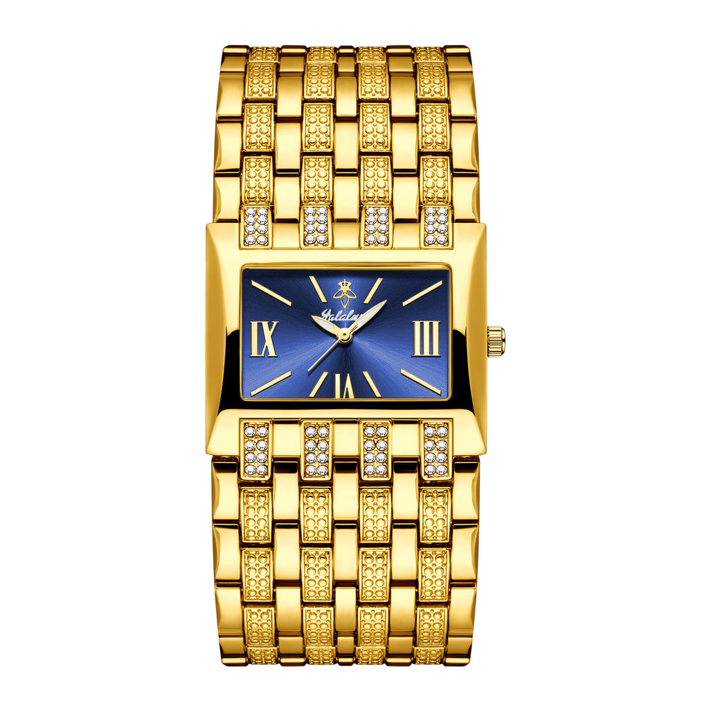 1pc Yalalusi Men'S Fashion Watch | Luminous Pointer, Business Golden, Casual Splicing Wristband, Easy Rhinestone Decoration, Gift Box And Strap Remover, Ideal For Father And Friends Gift