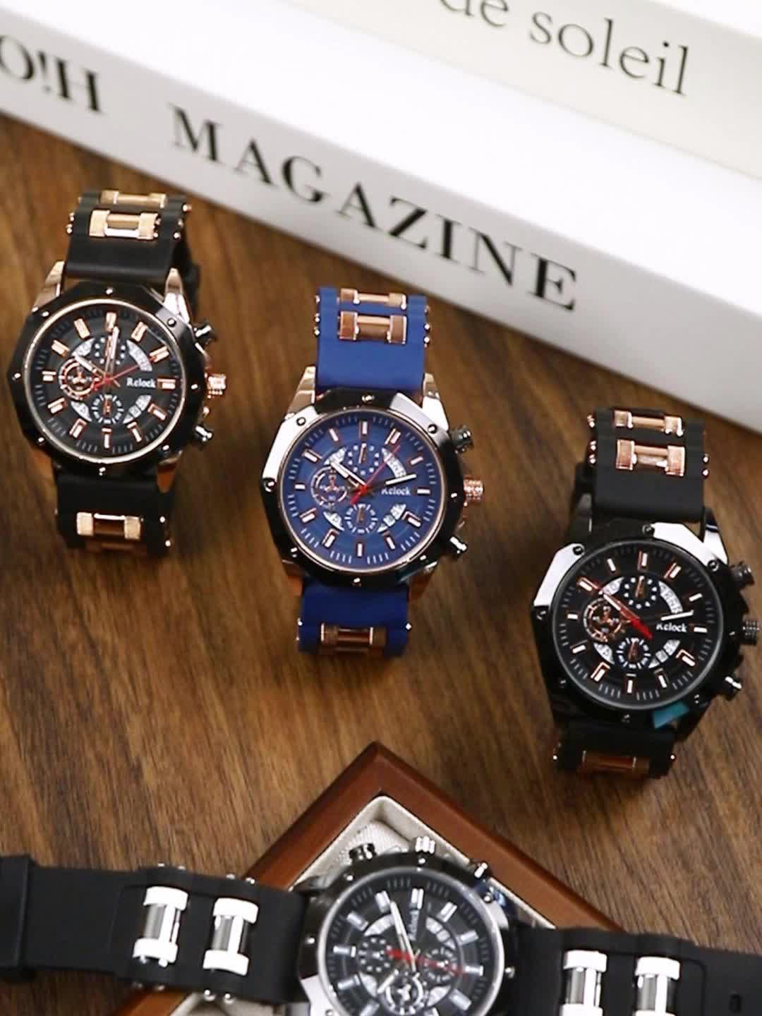 1pc Men'S Vintage Sports Chronograph - Large Round Dial, Silicone Strap, Quartz Movement, Calendar Function, Non-Waterproof Zinc Alloy Case, Battery-Powered Electronic Drive, Perfect Gift for Him