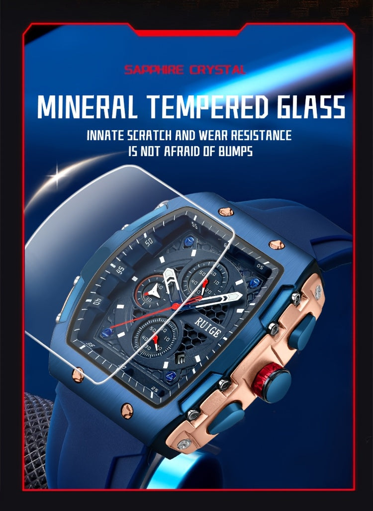 Men's Barrel Quartz Watch with Luminous 1181.1 Inch Date Display, Ideal Gift for Father or Husband for Daily Wear, Sports, and Formal Occasions