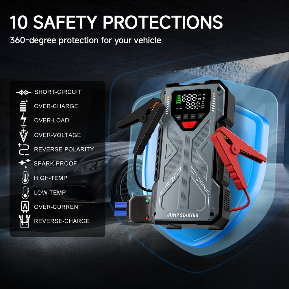 [Portable Jump Starter] 9-in-1 Portable Jump Starter with Air Compressor, Jump Starter for Car, Battery Jump Starter Portable, Car Battery Charger Portable For12V(8.0LGas/6.5L Diesel) Start The Car Quickly, USB Input/output, LED Emergency, Car Accessories