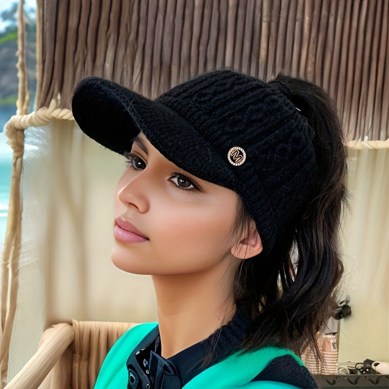 Ultra-Comfortable Fleece-Lined Ponytail Visor - Soft And Skin-Friendly Women'S Caps, Warm, Breathable And Stretchy Ear Caps for Autumn And Winter - Perfect for Outdoor Activities And Casual Wear
