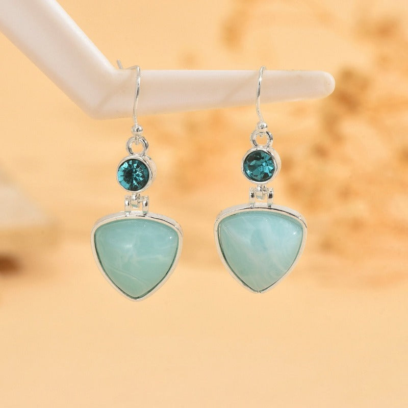 2pcs Exquisite Triangular Blue Stone Dangle Earrings Boho Artisan Style Perfect for Beach Wedding Destination Vacation Date Night Add Serene Elegance Unique Jewelry for Trendsetters Who Embrace Natural Artistry and Coastal Charm