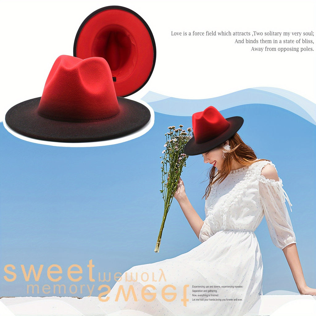 [Classic Two Tone Hat] Flongo Women Men Classic Two Tone Gradient Color Wide Brim Fedora Hat Jazz Panama Cap