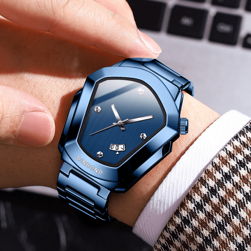 Men's Watch with Unique Minimalist Style, Quartz Watch with Irregularly Shaped Dial, Business Wristwatch