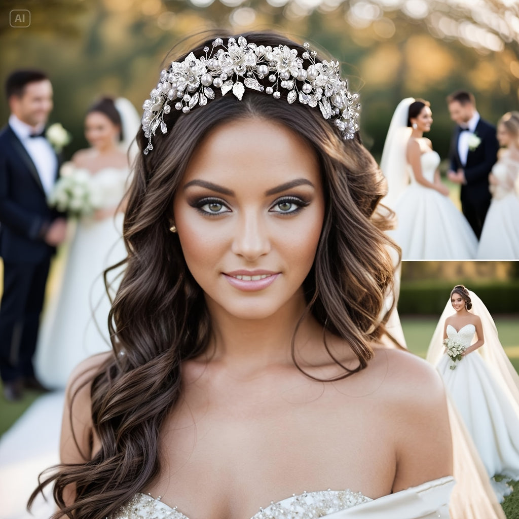 1pc Elegant Bridal Wedding Headpiece with Floral Crown - Handmade Resin Bridal Hair Accessory for Women Bohemian Style Bridesmaid Headband Perfect for Weddings And Formal Events, Wedding Hair Accessories for Bride Event Headwear