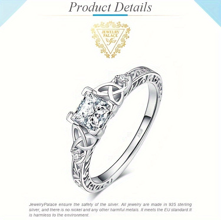 [Wedding Engagement Ring] 1pc 925 Sterling Silver Glamorous And Luxurious Exquisite Multi-Faceted Princess Cut Cubic Zirconia Decor Silvery Wedding Engagement Ring for Women Promise Love Engagement Bridal Band Ring