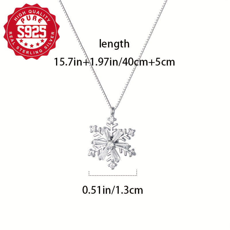 Elegant 925 Sterling Silver Windmill Snowflake Necklace for Women, Rotating Snowflake Pendant with Cubic Synthetic Zirconia Inlay, Hypoallergenic, Perfect Gift for Parties and Casual Attire